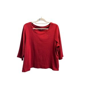 Tommy Hilfiger Womens Red 3/4 Sleeve Scoop Neck Cotton Knit Top Plus 1X W9GH0610